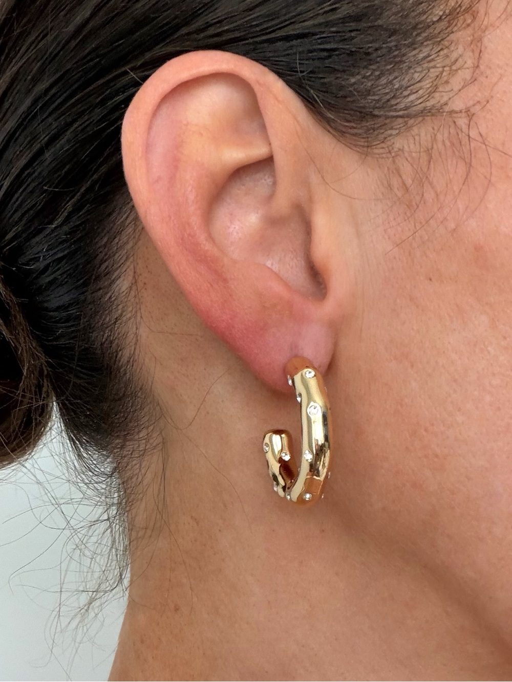 Frasier Sterling park avenue gold rhinestone hoop earrings
